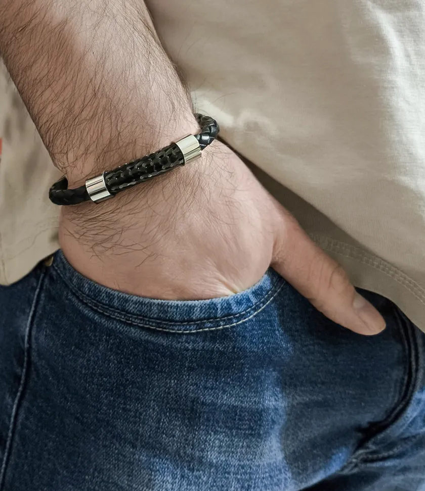 Aνδρικό βραχιόλι με ανοξείδωτο ατσάλι & δέρμα, 21 εκατοστά, TRIBUTE, 0230392801